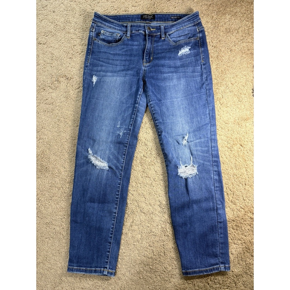 Judy Blue Relaxed Fit Jeans Women 11/30 Distressed Blue Denim Mid Rise Preppy